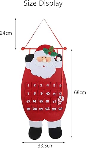 Miniatura 7 de MEZOOM Calendario colgante de Adviento de Navidad, calendario de cuenta regresiva de Papá Noel con 24 bolsillos para niños, regalos para niños,
