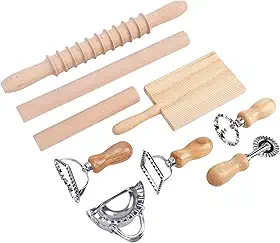 Generic 9 peças de ferramentas para fazer macarrão de nhoque, marcador de macarrão com carimbo de ravióli, rolos roscados, cortador de massa, placa de nhoque, roda, máquina de bolinhos, para assar