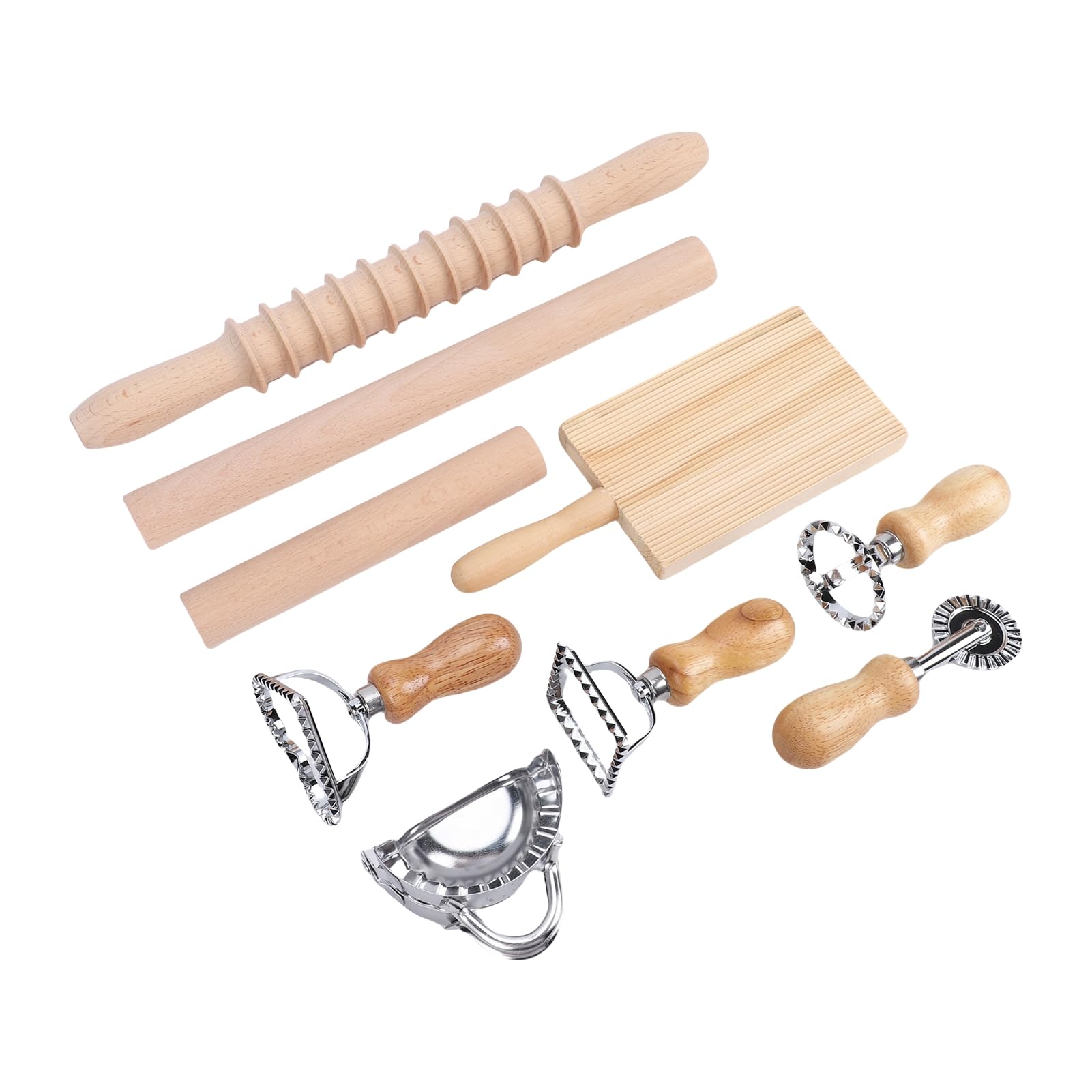 Kit de Herramientas para Hacer Pasta Gnocchi, Juego de 9 Cortadores de Pasta con Rodillo Roscado de Madera, Sello de Raviolis, Máquina para Hacer Fideos y Bolas de Masa para Casera, Regalo de