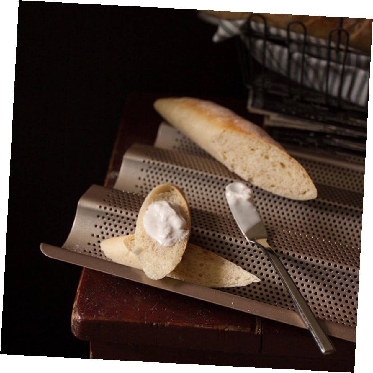 Molde para Hornear Pan Francés Antiadherente de Acero al con Diseño Perforado Bandeja Dorada para Baguettes Pequeño para Horno Doméstico