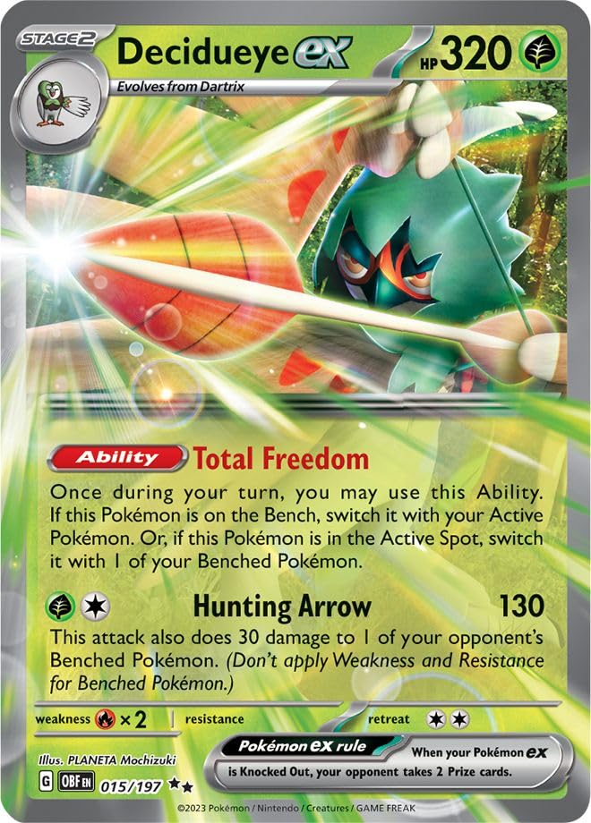 Decidueye ex 015/197 Double Rare Pokemon Card (SV Obsidian Flames) + 1x TitanCards® Toploader