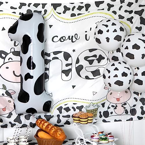 Image of Cow Print Number 1 Balloon, Large 40 Inch Cow Number Birthday Balloons | Helium Foil Mylar Balloon Cow Themed Birthday Party Decorations | Farm Barn Decor for kids,Girl,Boy