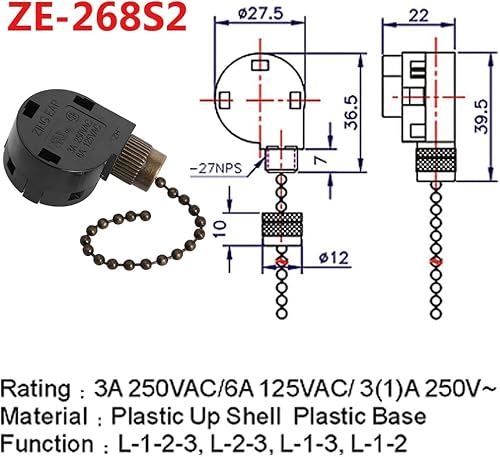 Miniatura 2 de Interruptor de ventilador de techo Zing Ear ZE-268s2, 3 velocidades, 4 cables, accesorios de repuesto para ventilador de techo, interruptor de
