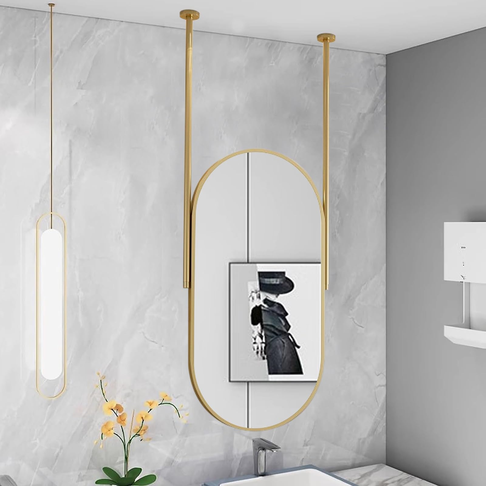FGXHHS for Vanity, Gold Ceiling Mounted with Double Boom - Customizable Boom, Home or Hotel Decorative Wall Mirror, Oval (Size : 40cmx70cm)