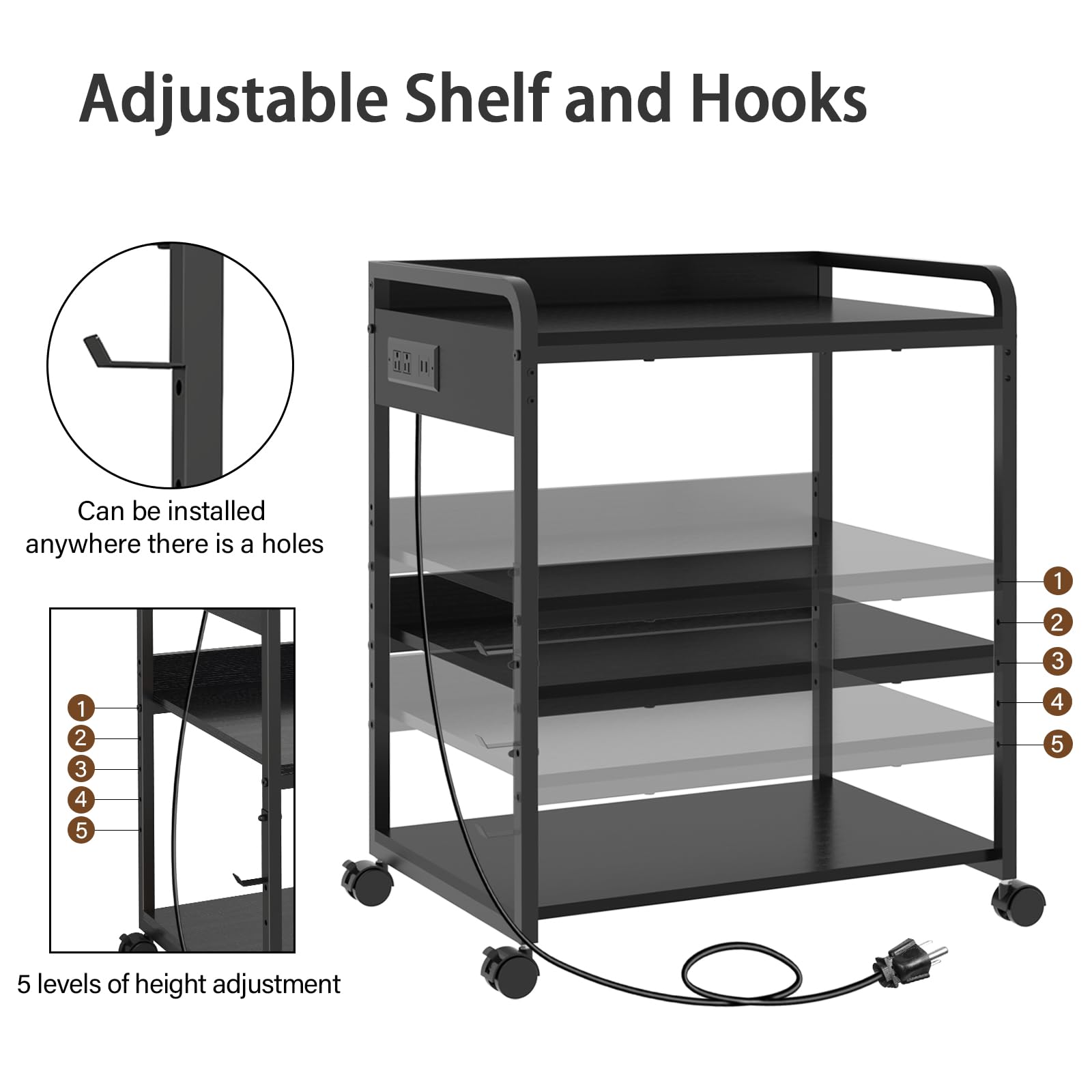 Livofloral Printer Stands with Charging Station 25 2 x 18 9 Inch Large Printer Stand with Wheels for — view 3