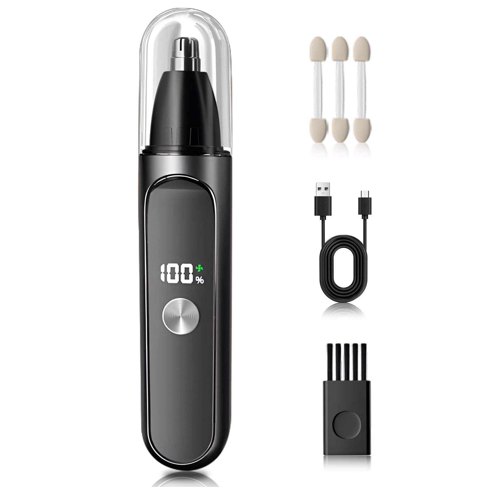 Aeheqkl Men's Nose Hair Trimmer 2025 Ear and Nose Hair Trimmer, USB Charging, LED Display Screen, Stainless Steel Double-Edged Rotating Blade,