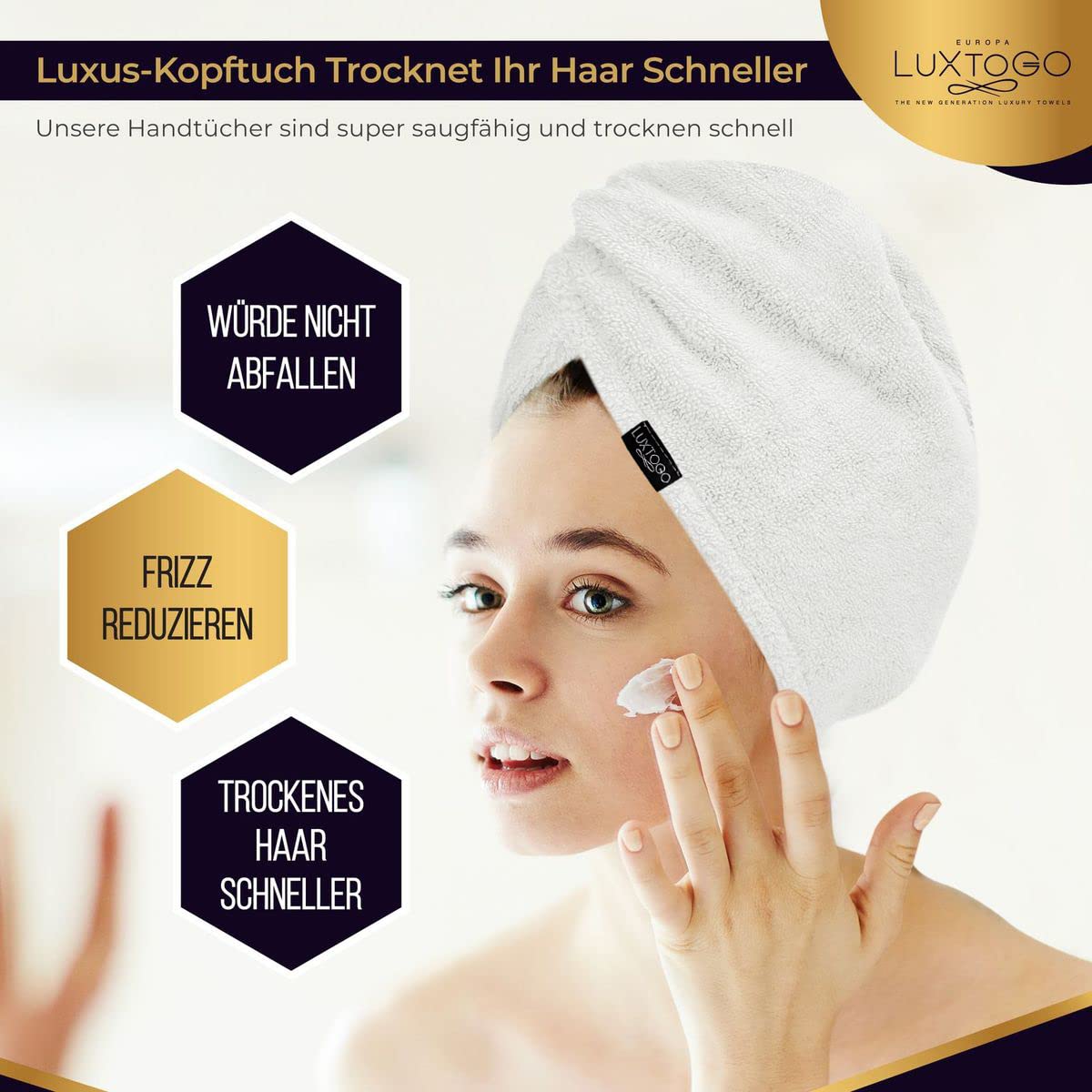 Haarturban-Premium Haarhandtuch 100% Baumwolle, Hochwertiges Turban Handtuch mit Knopf und Gummizug, Super Saugfähiges Kopfhandtuch (2 STK Weiß+Rosa)