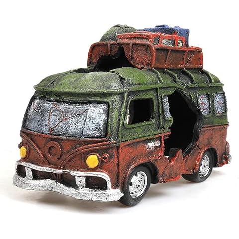 S-Lifeeling Fish Tank Decorations Bus Car Aquarium Décor Thematic Ornaments - Resin Material Betta Hideout Caves (Bus) Cover
