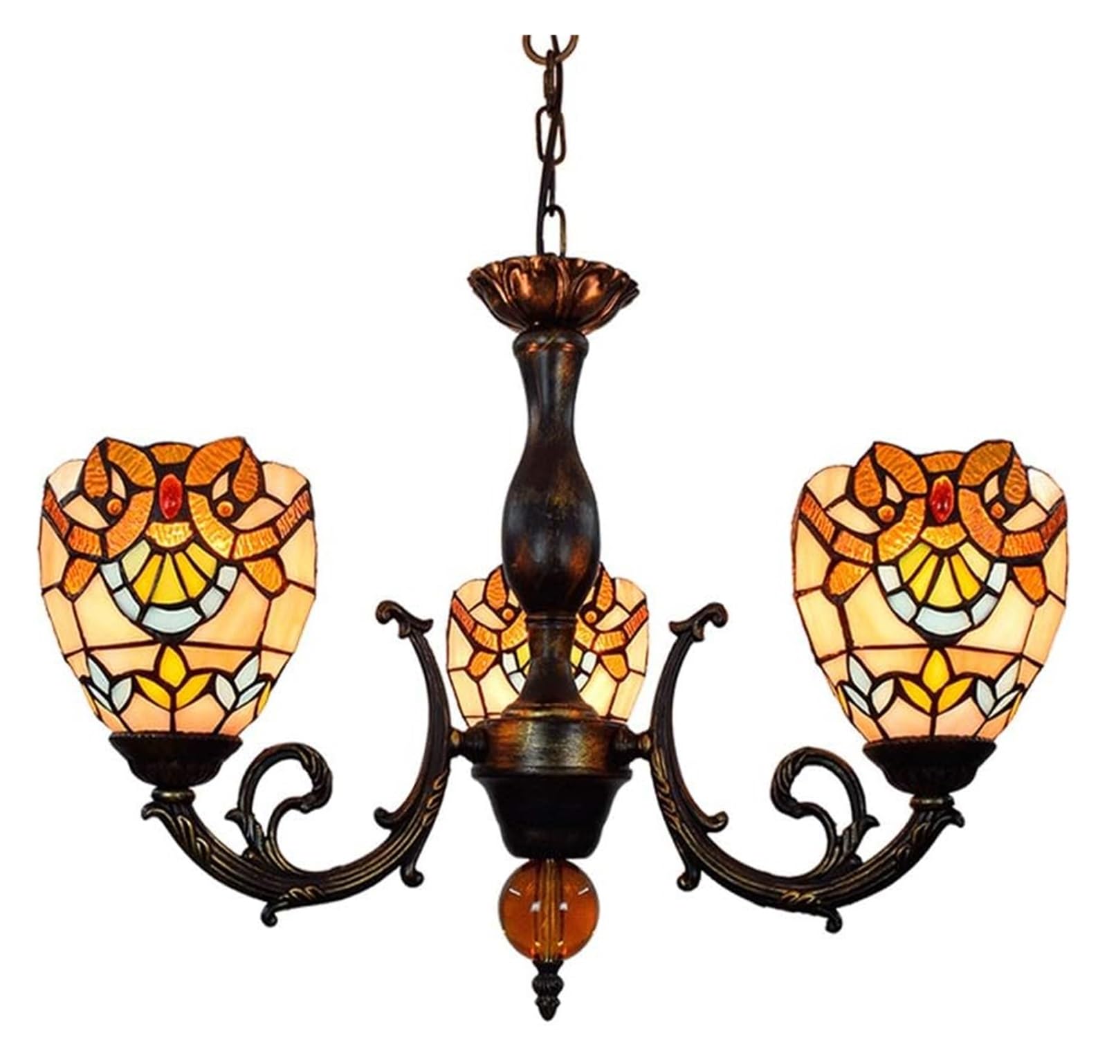 HPTHLY Ceiling Lamp Ceiling Pendant Light Fixture 6 Inches Tiffany Style Stained Glass Chandelier Baroque Lamp Shades 3 Arms Chandelier With Inverted Ceiling Pendant L