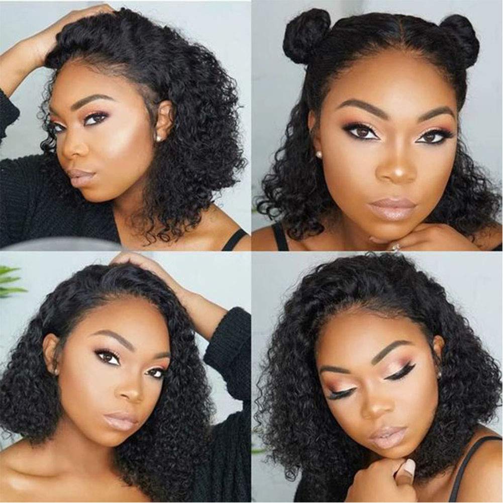 Jaycee Lace Front Human Hair Wigs for Black Women Brazilian Virgin Hair Curly Wave short bob Wigs with Baby Hair 150% Denisty natural Color(10 inch)