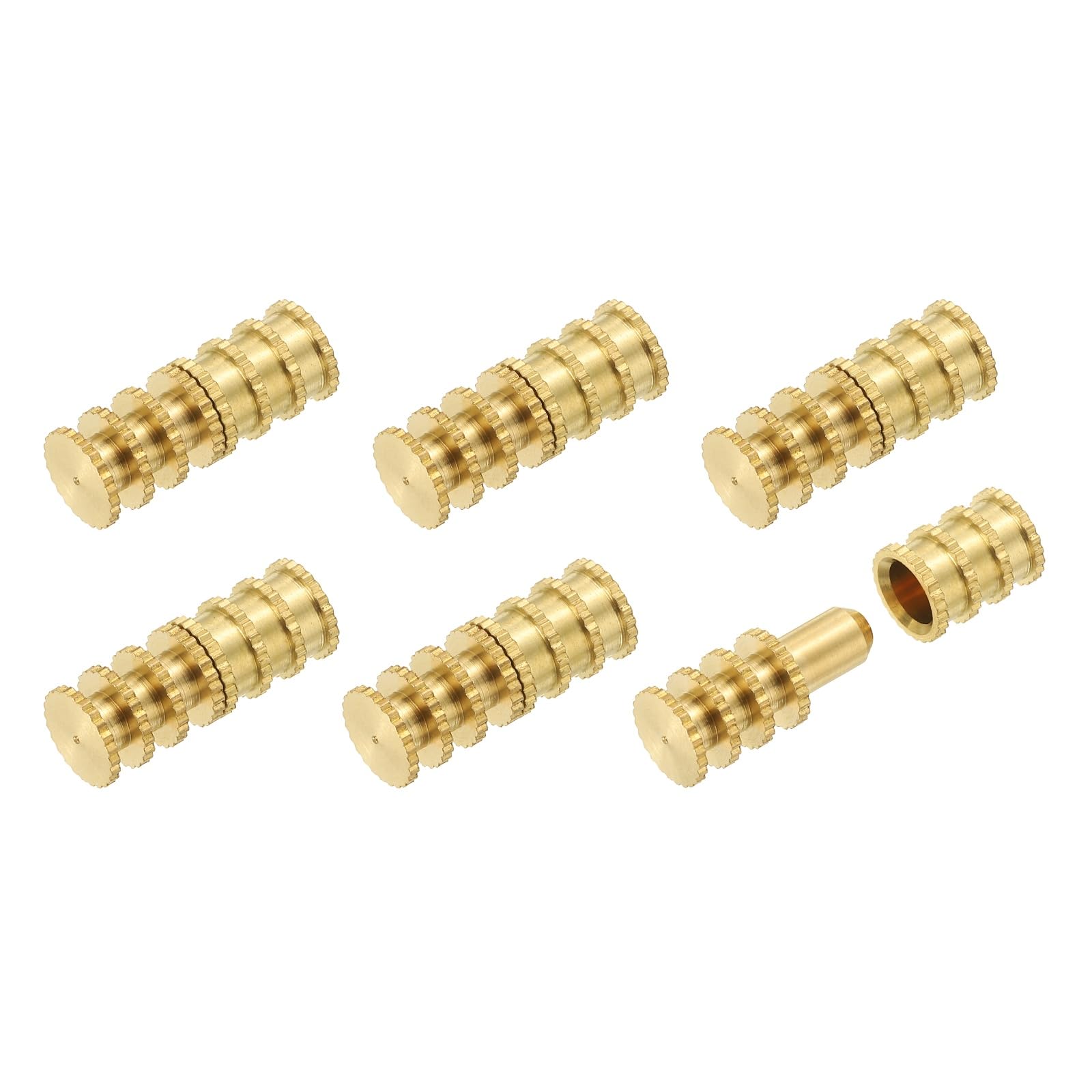 sourcing map 6Pcs Table Leaf Dowel Pin, 7.5x7.5x20mm Brass Table Top Leaf Alignment Pins Desk Bolt Sleeve Connectors for Furniture Cabinet Wooden Box, Gold Tone