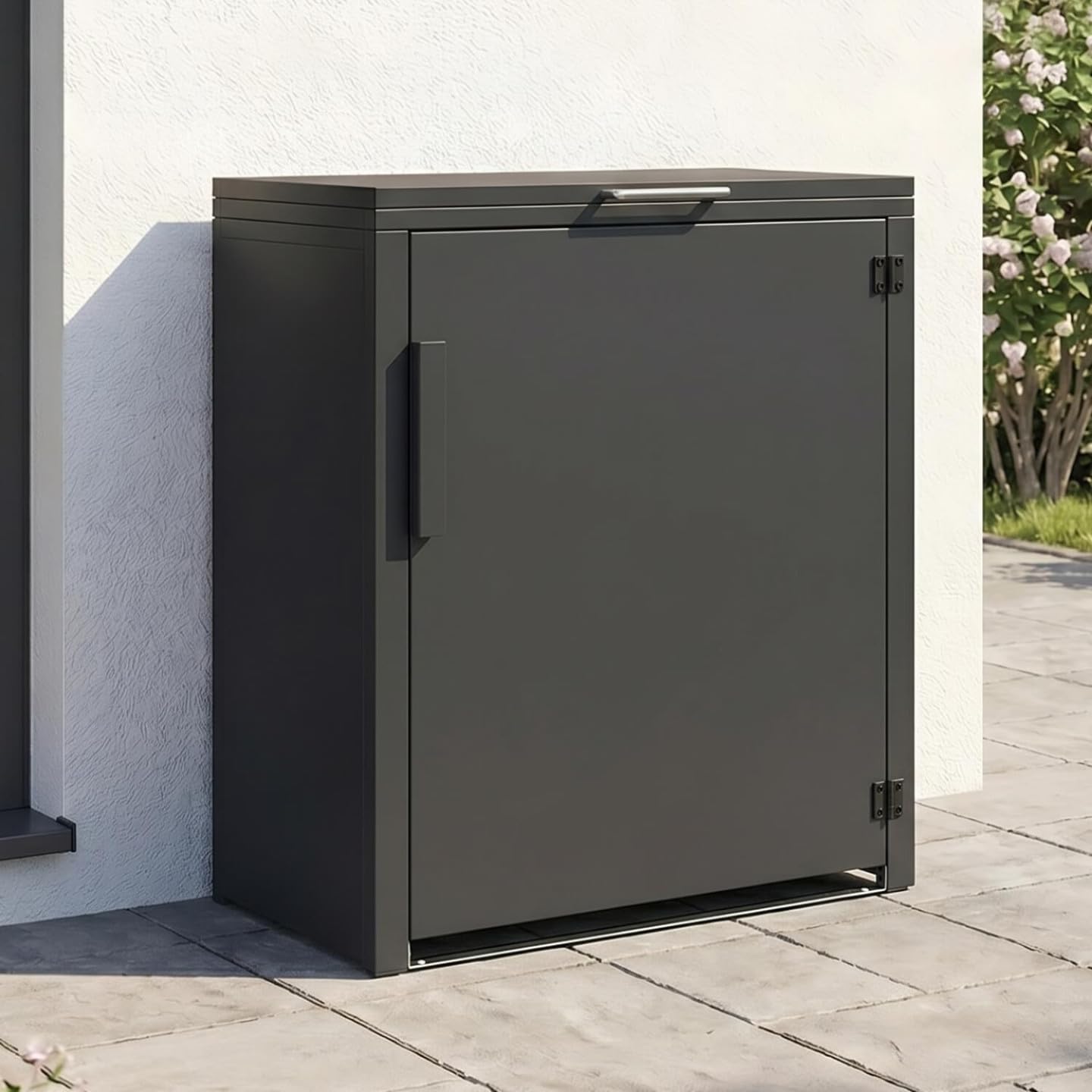 IDMarket - Gartenschrank aus Metall 70 x 40 x 80 cm Anthrazitgrau mit Aufstelldach Doppeltür und Regal