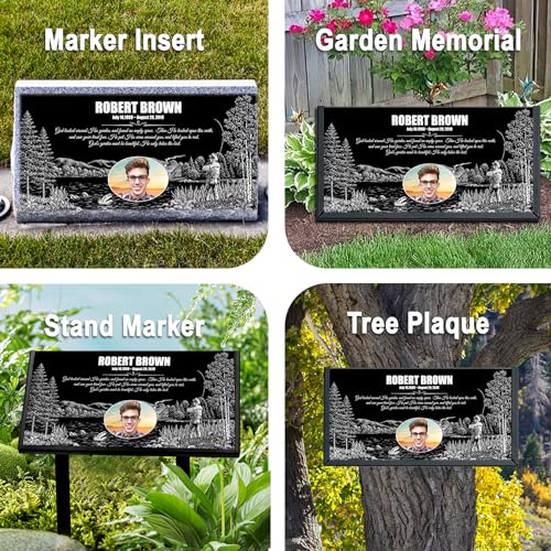 Image of ADFSTONE 20x10 Granite Headstones for Graves, Grave Markers for Cemetery for Humans, Memorial Plaques for Outdoors, Bereavement Garden Stones, Cemetery Headstones with Porcelain Photo