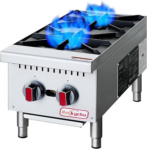 Estufa de gas comercial de 2 quemadores, estufa de cocina de encimera de 50,000 BTU, placa caliente resistente, equipo de cocina de acero inoxidable