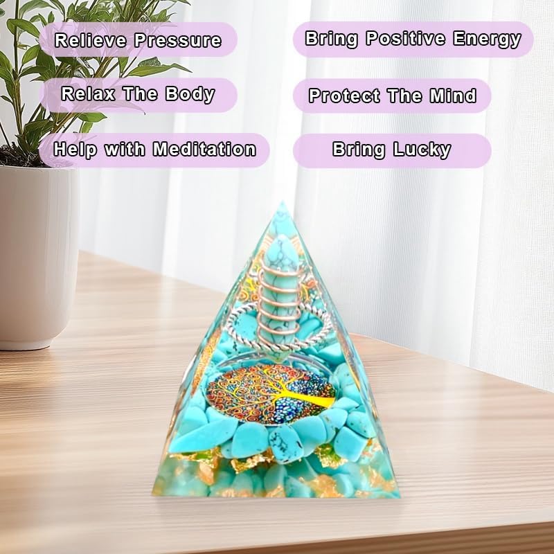 Miniatura 3 de Generador de energía de cristales de pirámide de cristal de orgonita, turquesa para atraer riqueza, éxito y prosperidad utilizado para meditación y