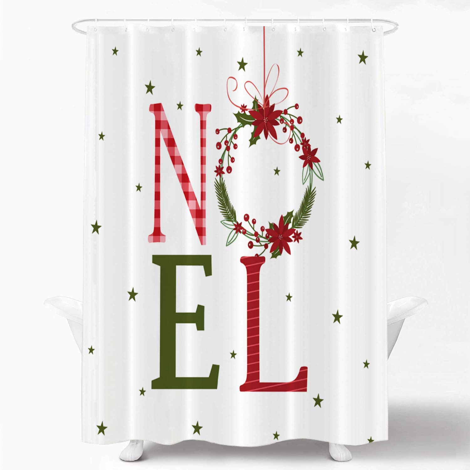 Shrahala Christmas Art Decorative Shower Curtain, Wreath Mistletoe Nativity Easter Christian Bathroom Décor Polyester Fiber Waterproof with Plastic Rings for Shower Stall Bathtubs 72 x 72 in