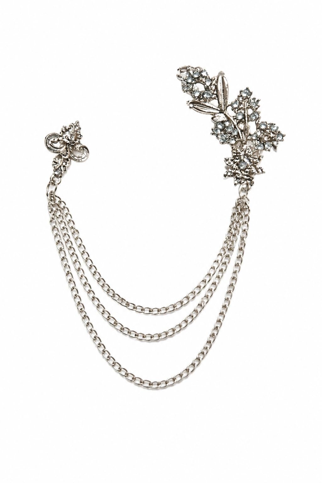 Silver Chain Brooch with Crystal Detailing Triple Chain-picture-33