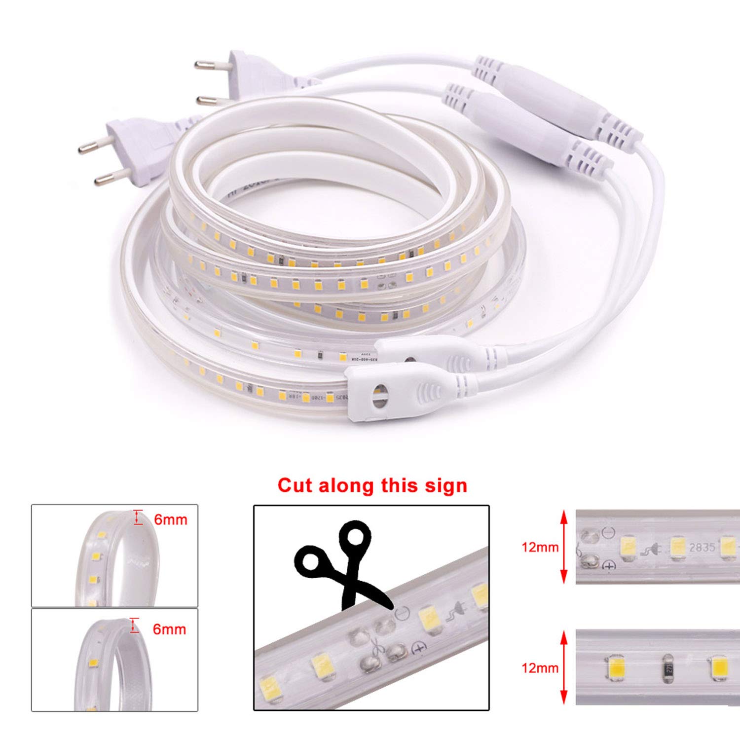 Taśma LED, wodoszczelna, bardzo jasne oświetlenie LED, ze stekcccccerem UE, 120 diod LED/m, 900 lm, taśma LED, zimna biel, (12 m) UE