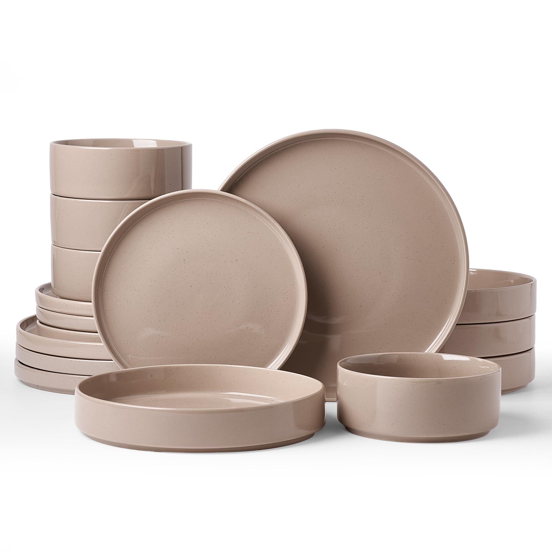 Famiware Nebula 16-Piece Dinnerware Set with Pasta Bowls, Cinnamon Brown
