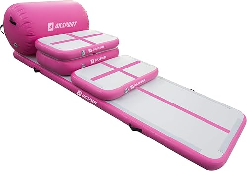 AKSPORT 5pcs Set of Inflatable Gymnastics Air Mat Tumble Track Tumbling Mat Floor Mats with Electric Air Pump for Home