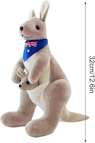 Miniatura 2 de Juguete de peluche de canguro animal de peluche de canguro gris de 11 pulgadas con bufanda juguete de animal suave abrazable regalo creativo para