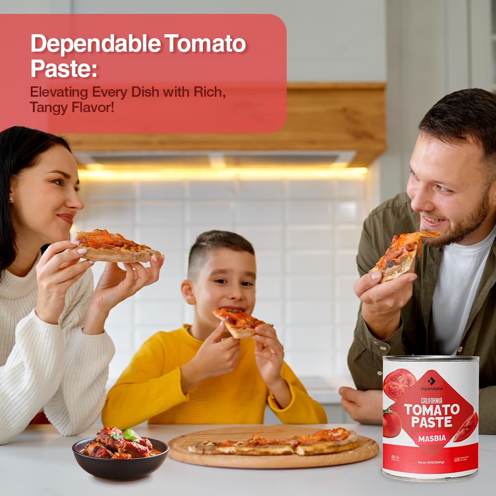 Dependable Foods Tomato Paste – 6.94 Lbs., 111 oz.- Extra Heavy Pizza Sauce with Basil - Authentic California Vine to Bottle Blend - Kosher