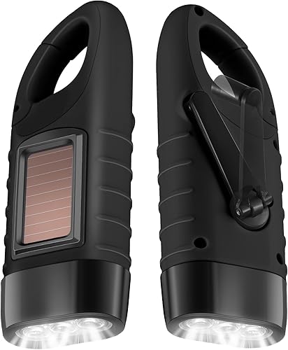 Leelosp 2 piezas de manivela solar linterna de emergencia recargable LED de supervivencia luz dínamo linterna antorcha para deportes al aire libre