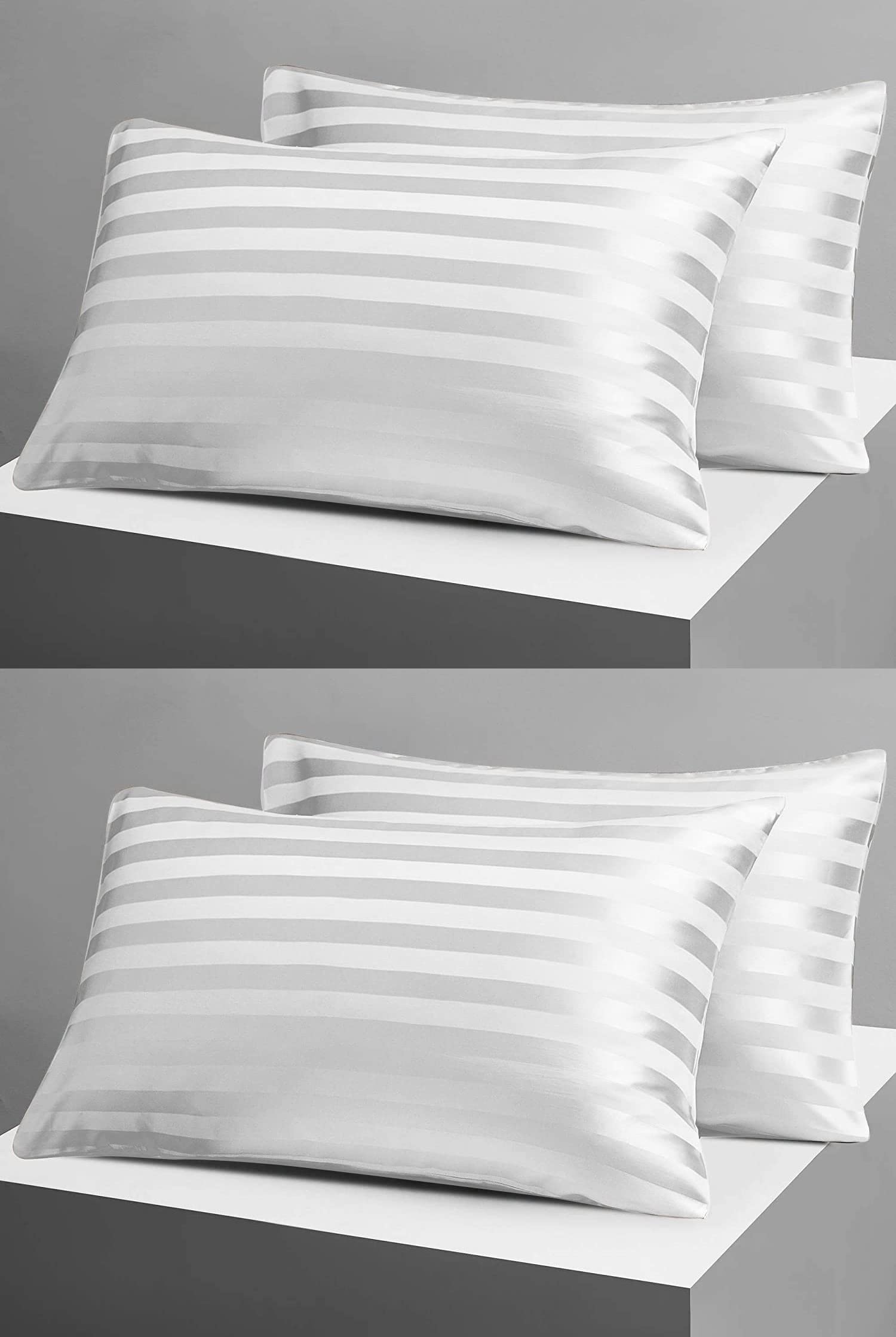 Fabture 300 TC Cotton Satin Stripe Pillow Covers Set of 4 | Pillow Cases | Pillow Cover Set of 4 | Pillow Covers for Hotels | Standard Size (Multi, 18 X 28 inch) (White) (B0BCCPGYT9) Amazon Price History, Amazon Price Tracker