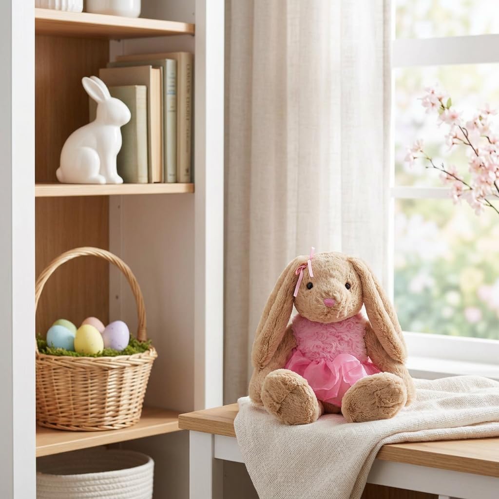 HollyHOME Ballet Bunny Stuffed Animal Plush Rabbit in Gauzy Dress Cute Easter Bunny Doll for Kids 21 inch Pink