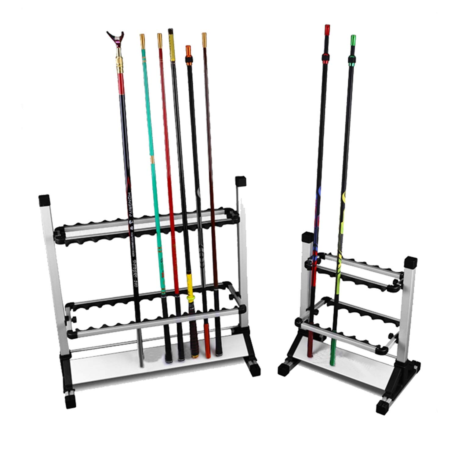 Estante para cañas de pescar, soporte de aleación de aluminio, con capacidad para hasta 24 cañas, organizador para guardar cañas de pescar en el garaje o en casa