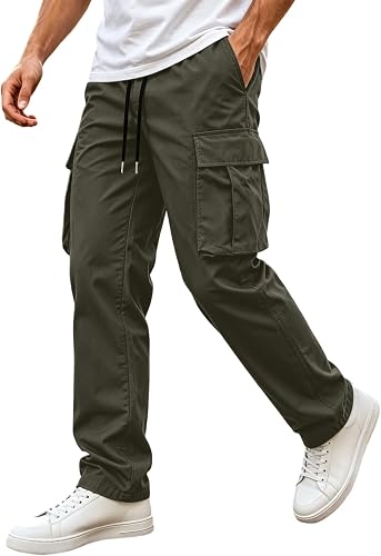 Mens Wide Leg Sweatpants Casual Athletic Gym Joggers with Multi Pockets