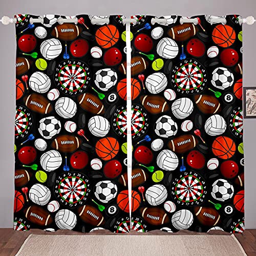 feelingyou Cortinas deportivas para ventanas de baloncesto, fútbol, voleibol, béisbol, tratamientos de ventanas para niños, deportes, juegos de juegos, cortinas para ventanas, ojales superiores, 2