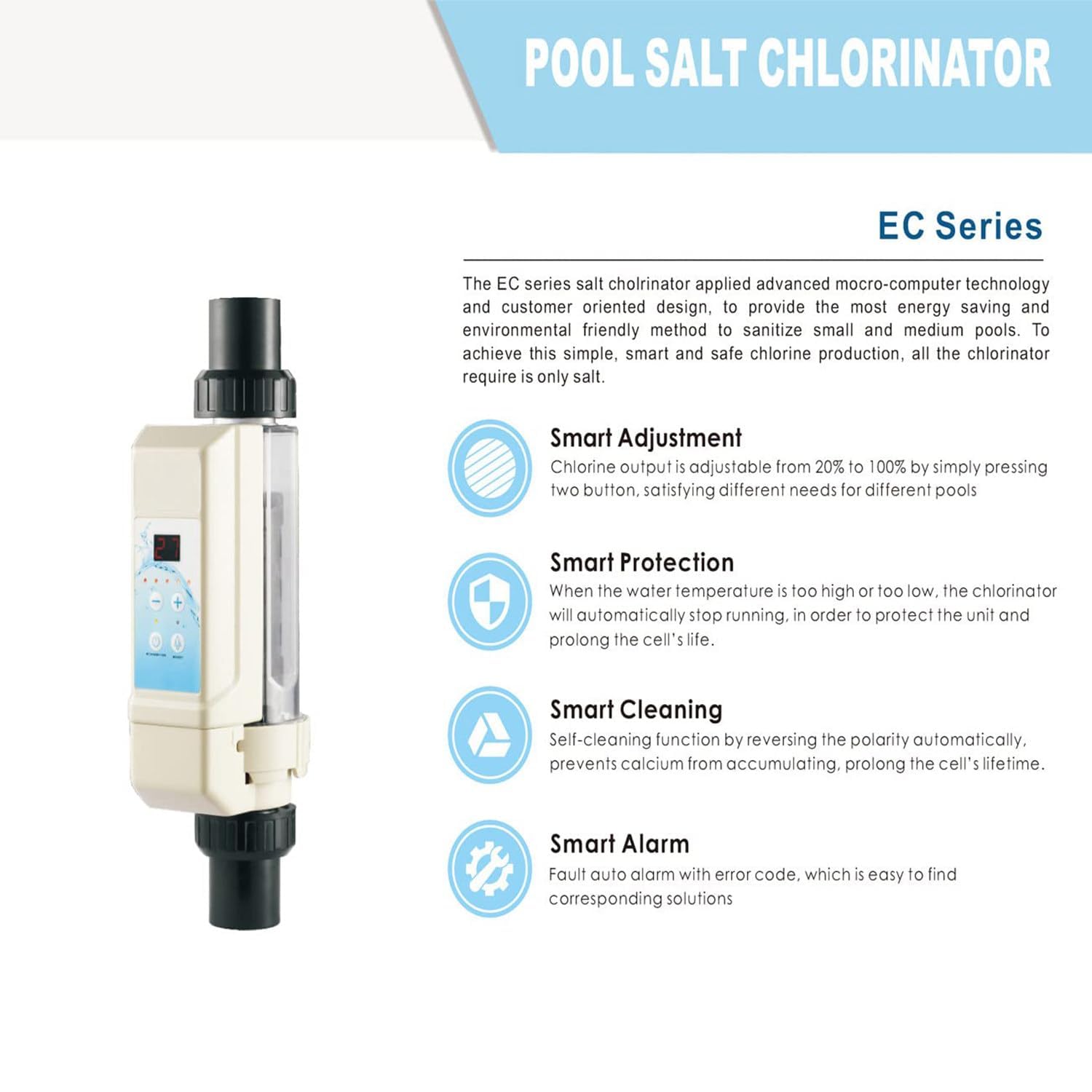 Sistema de clorador salino, celda electrolizador generador de Cloro de Agua Salada para Piscinas, máquina de Cloro salino para Piscinas,12