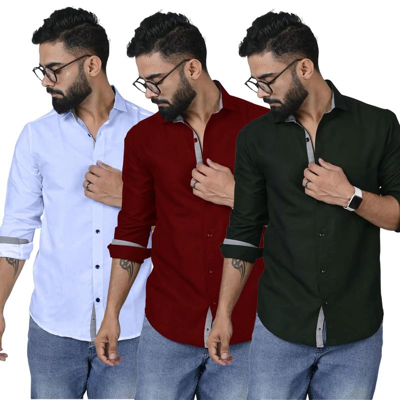 Pinkmint Combo Shirt for Men Cotton Spraed Collar Long Sleeve Formal Shirt (Pack of 2)