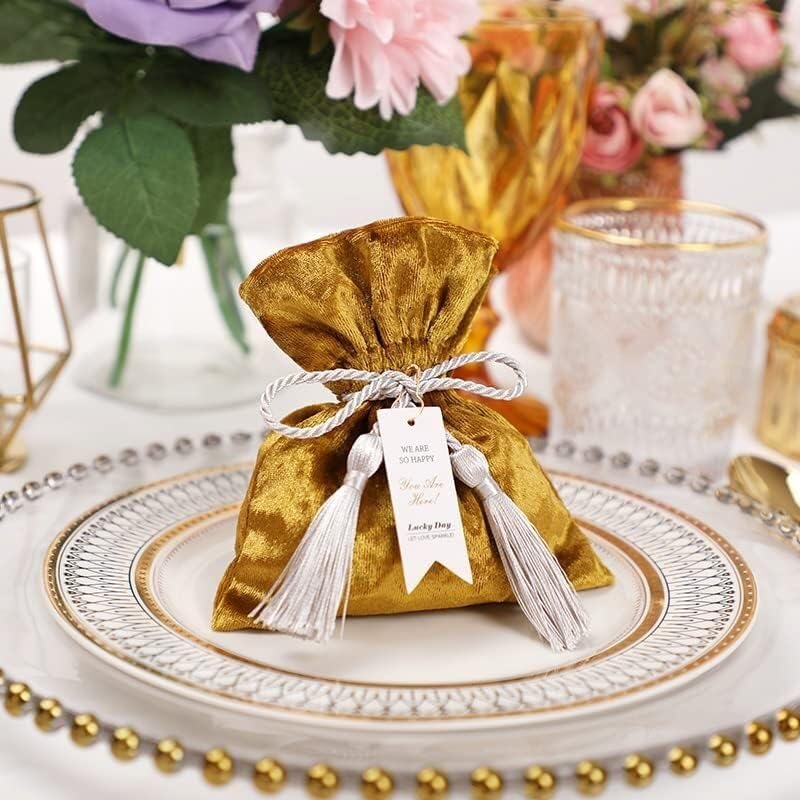 worki prezentów z liną Opakowanie 10 torebek prezentowych z aksamitu, wielokolorowych, w różnych rozmiarach, idealnych na wesele, baby shower i inne przyjęcia(M,13x16cm)