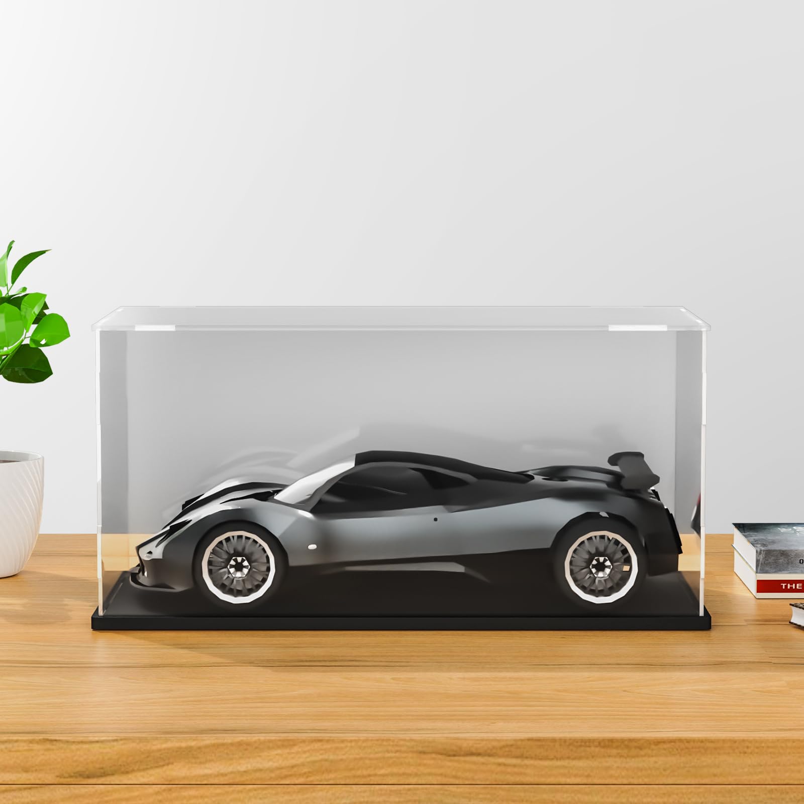 Clear Acrylic Display Case with Black Acrylic Base for 1:24 or 1:32 Scale Vehicle Model, Simple Self-Assembly Dustproof Showcase, Display Box for Diecast Cars,Collectibles(10x6x4 inch;25x15x10 cm)