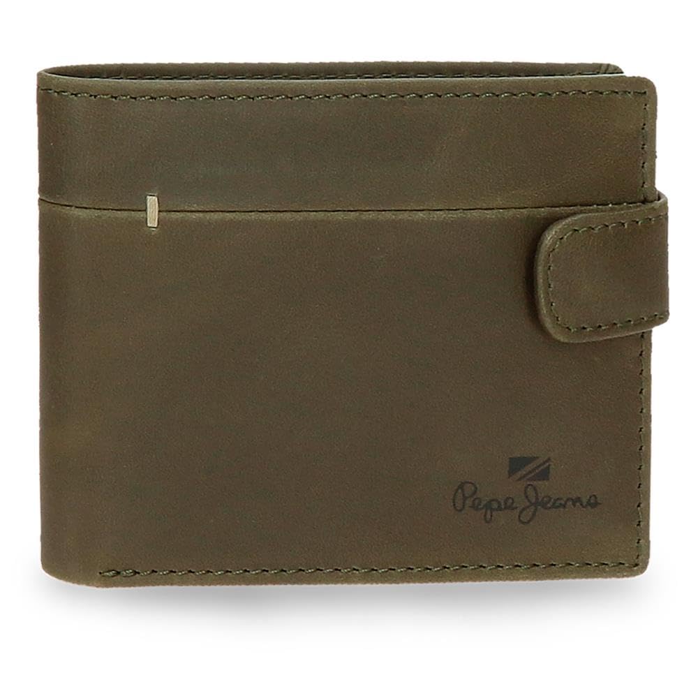 Pepe Jeans Staple Cartera Horizontal con Cierre de Click Verde 11x8,5x1 cms Piel by Joumma Bags