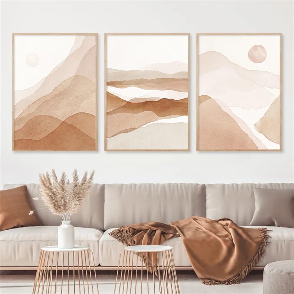 WUHBCZ Canvas Paints-Boho Abstract Landscape Beige Wall Art Poster Watercolor Canvas Painting Print Picture Modern for Living Room Kitchen Office Home Decor-60 * 70cm/3PCS (No Frame)