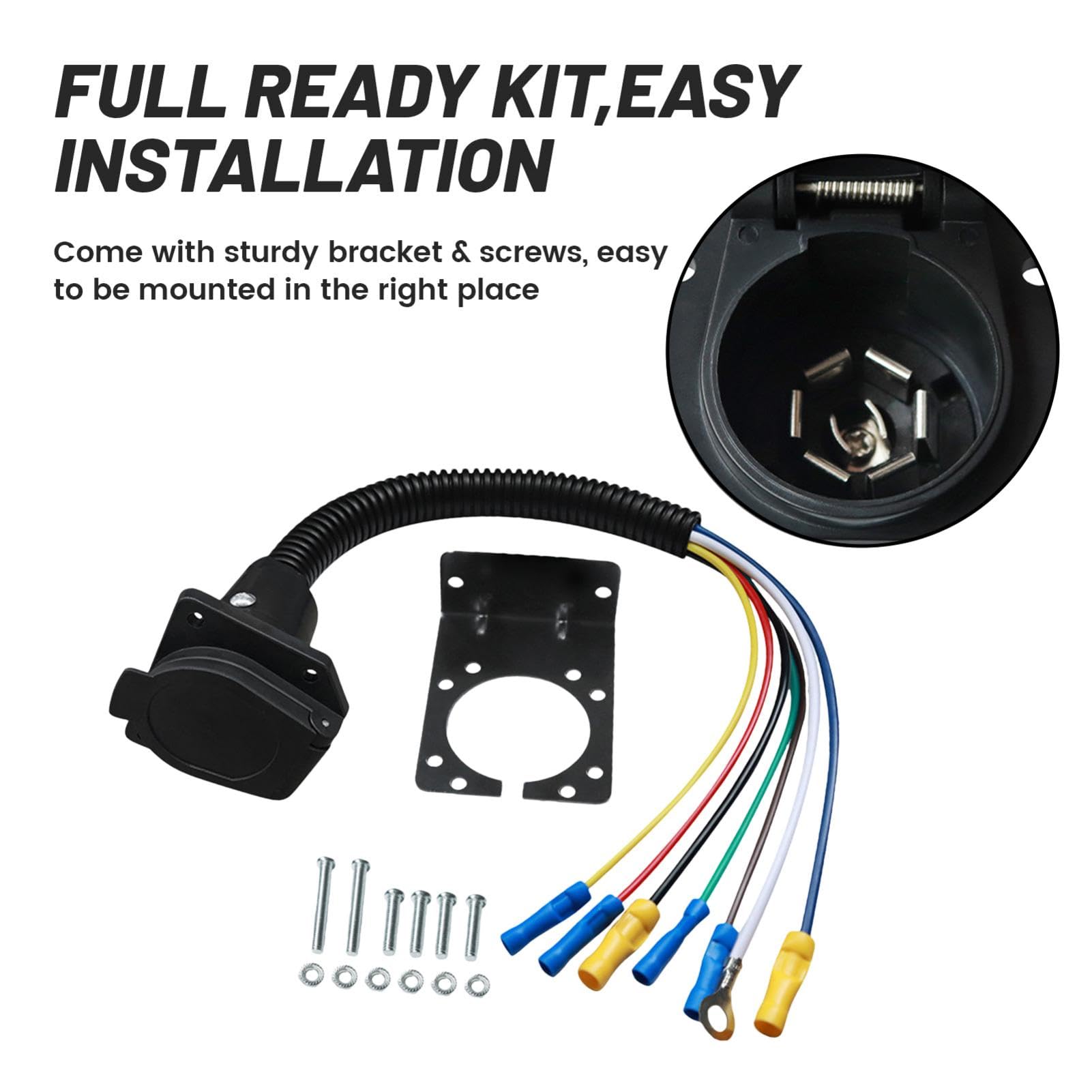 7-pinowe gniazdo wtykowe przyczepy | 7-dro?ny elektryczny adapter ?wiat?a | przyczepy – elektryczny adapter do przyczepy, 7-bolcowa wi?zka przewodów Pigtail, gniazdo z??cza ?wiat?a przyczepy