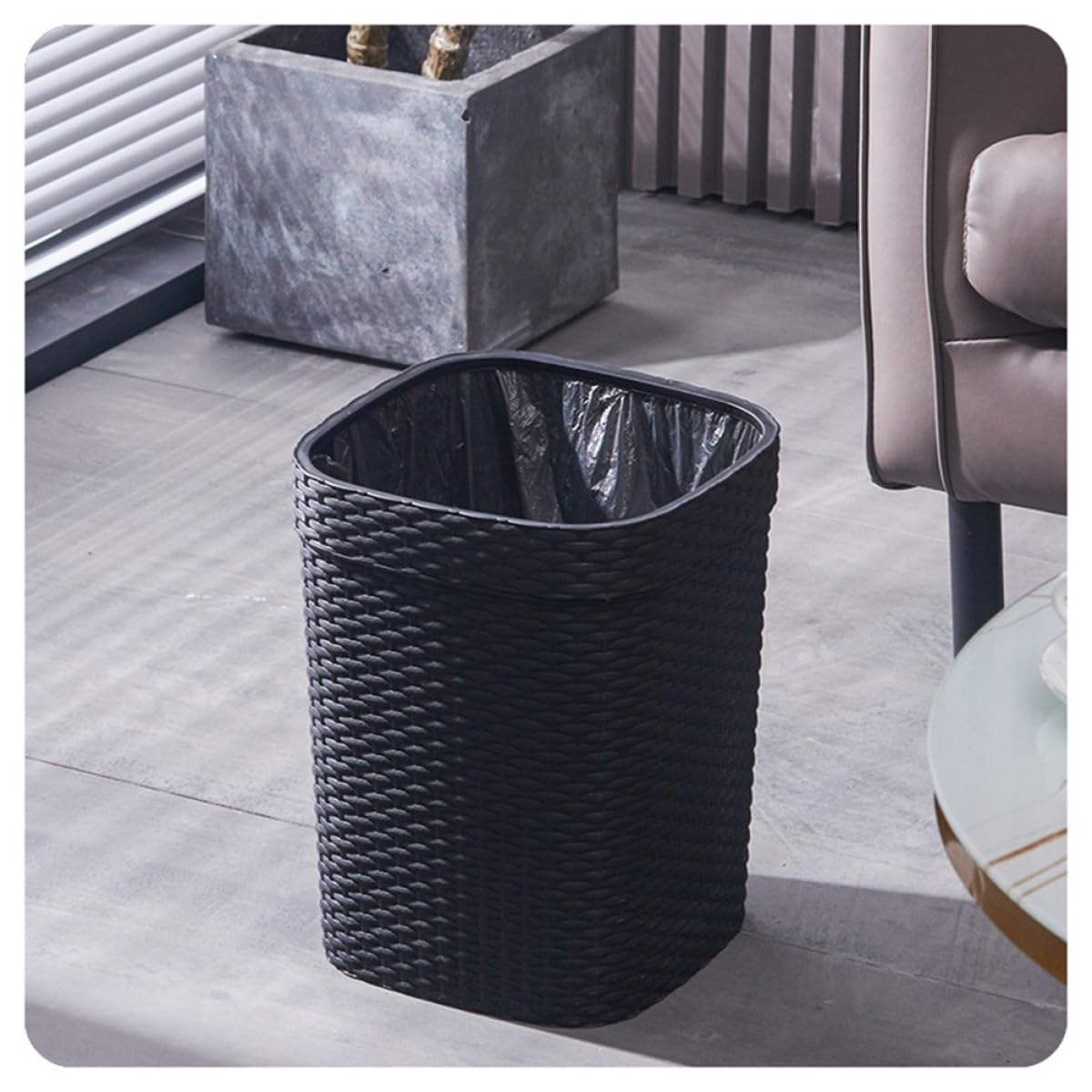 Tofficu Contenitore la Spazzatura Domestico 14l in Plastica Nero, Cestino per Carta Straccia senza Coperchio, Bidone Robusto per Camera da Letto e Ufficio
