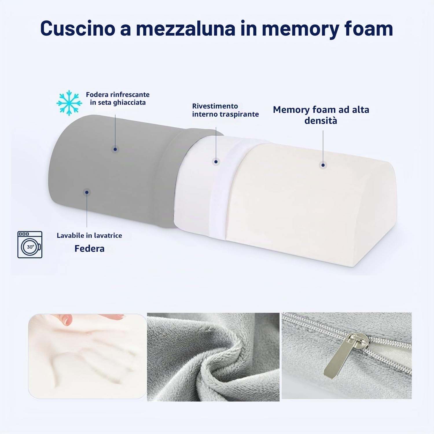 Cuscino in Memory Foam a Mezzaluna per Gambe e Schiena | Per Ginocchia, Collo e Zona Lombare, Ideale per Chi Dorme sul Fianco e sulla Schiena
