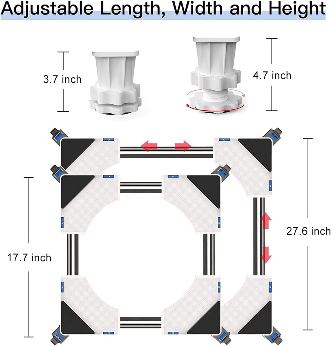 SEISSO Adjustable Washing Machine Base with 4 Feet 4 Wheels, Multi-functional Movable Furniture Dolly Roller Mobile Base with 4 Locking Rubber Swivel Wheels for Washer Machine, Drier, Refrigerator