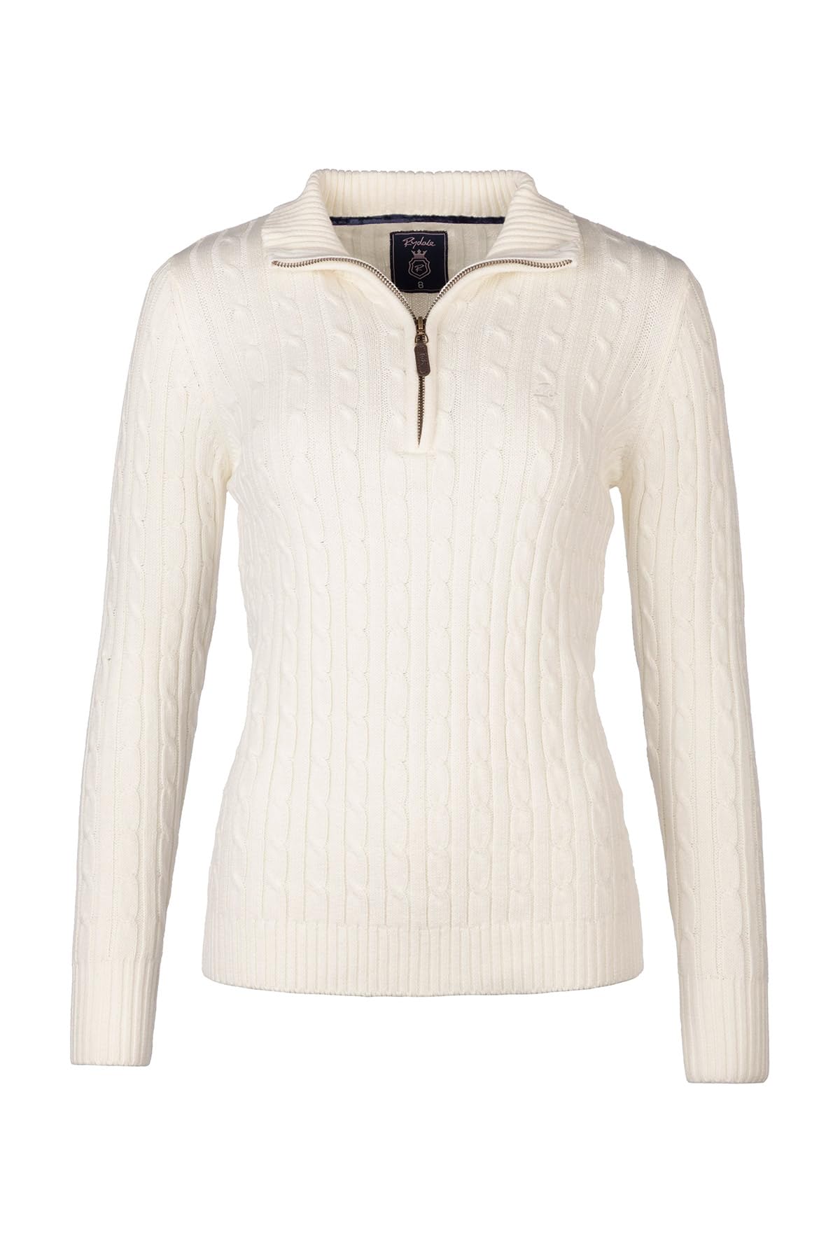 Rydale Women's Cream Quarter Zip Cable Knit Jumper Chunky Knitted Sweater Long Sleeve Pullover Half Zip V Neck Jumpers (Uk, Numeric, 16, Regular, Regular, )