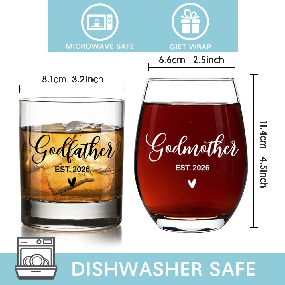 Godparents Proposal Gift 2026 - Will You Be My Godparents Wine Glass- Godparent Gifts for Baptism, Catholic Godmother Godfather Mothers Day Fathers Day Christmas Birthday Present from Godchild