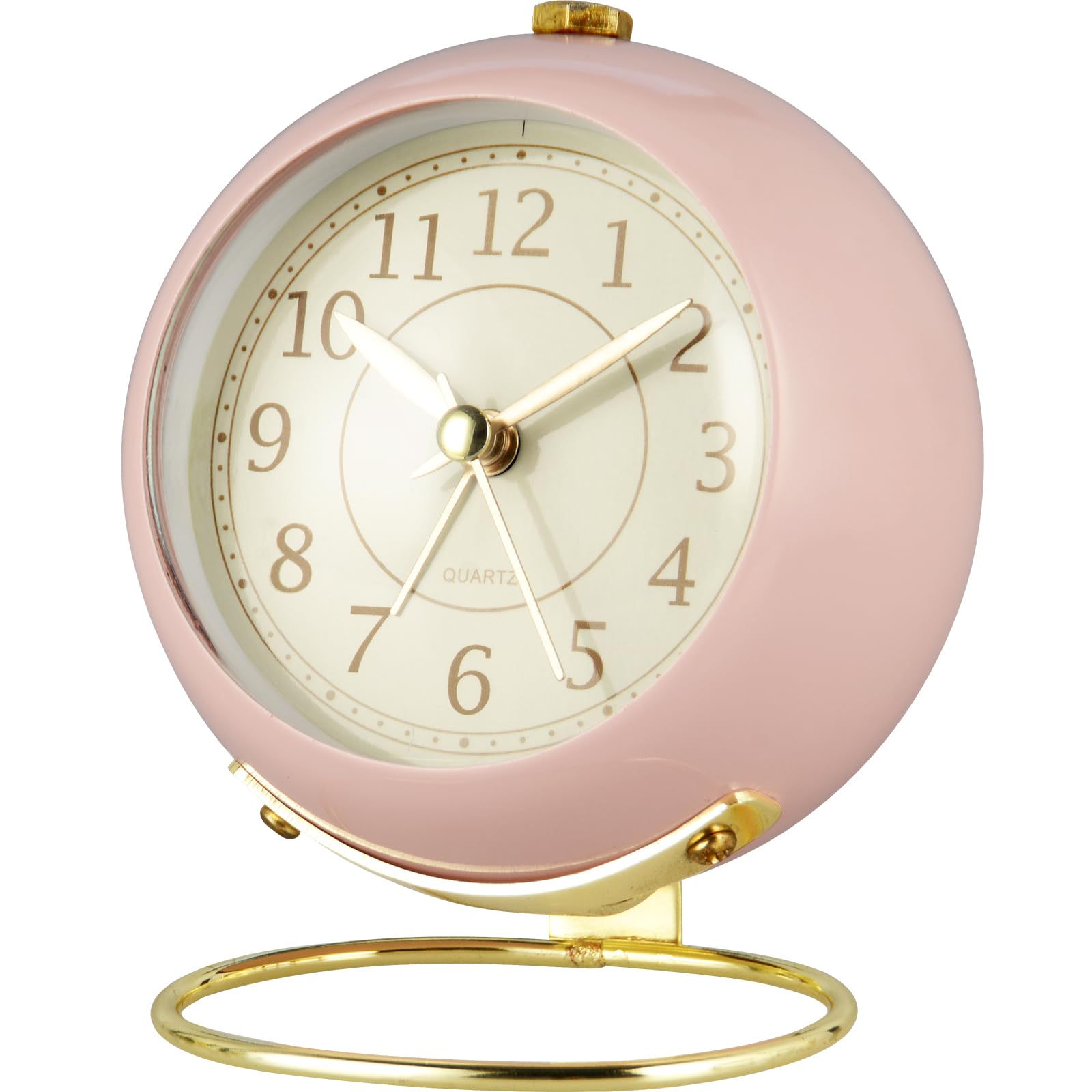 Vintage Alarm Clock, Non Ticking, Silent Bedside Clock with Loud Alarm for Heavy Sleepers, Cute Sphere Design for Decor and Gifts, Battery Opreated Quartz Clock, Pink