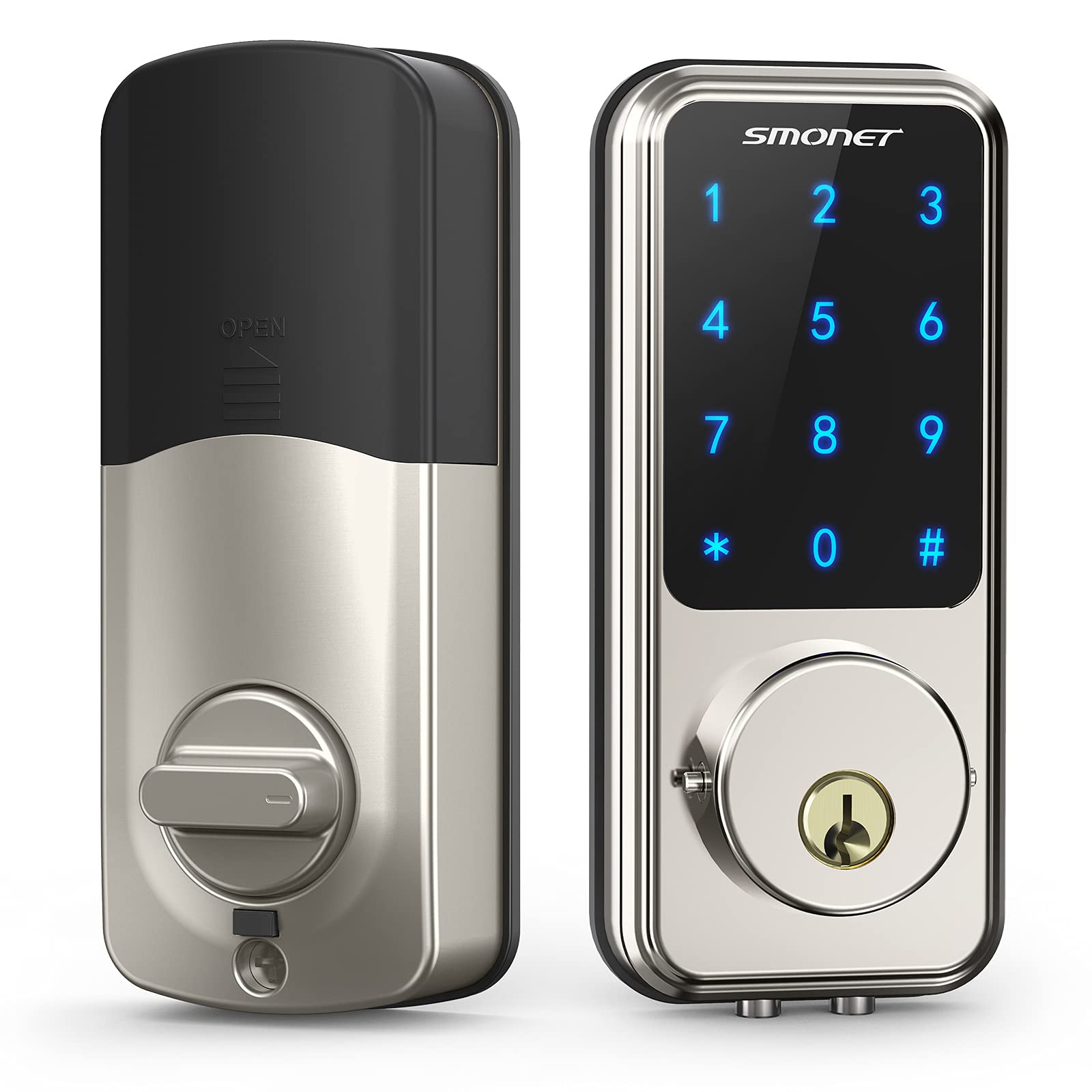 SMONETSmart Lock, Keyless Entry Door Lock,Remote Lock/Unlock for Home Security,Easy Install,Voice Control,Touchscreen Keypad Deadbolt ,Code Bluetooth Electric Deadbolt for Hotel,Office