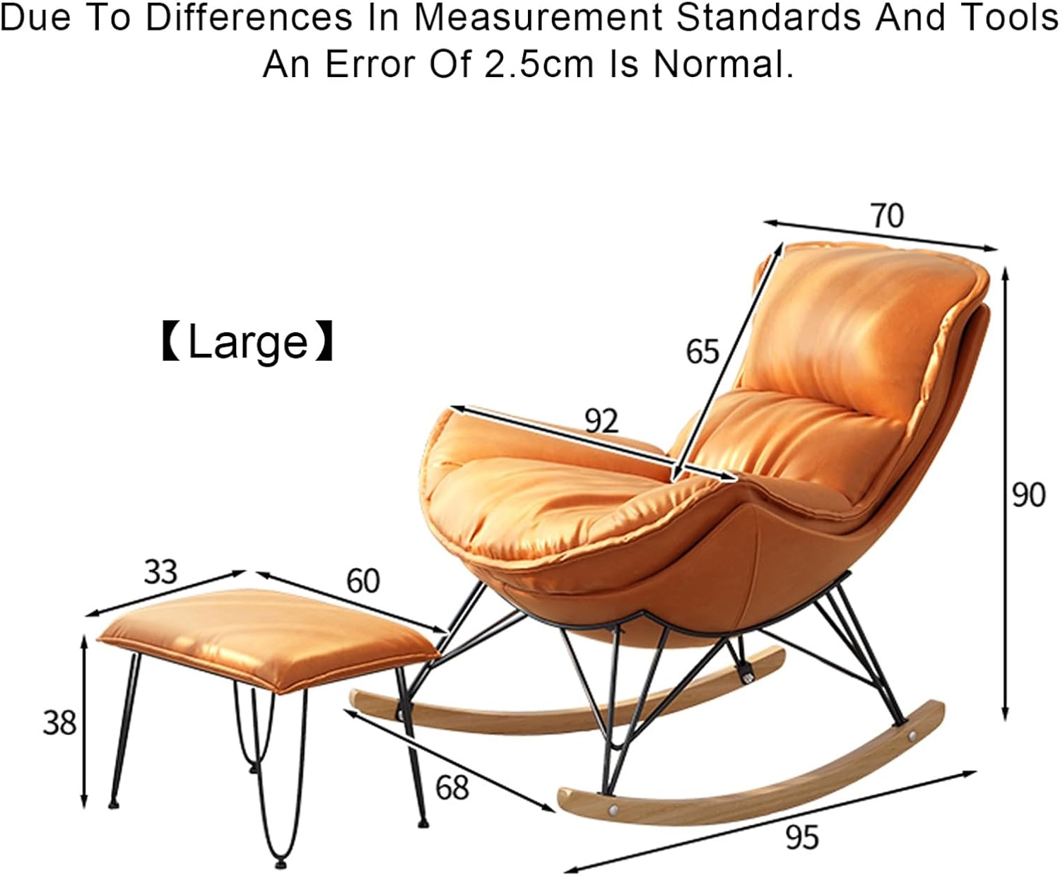 Outdoor Rocking Chair with Footrest Comfortable Upholstered Rocking Chair with Side Pockets and Armrests Living Room Rocking Chair for Living room and bedroom Balcony. ( Color : Orange color , Size :