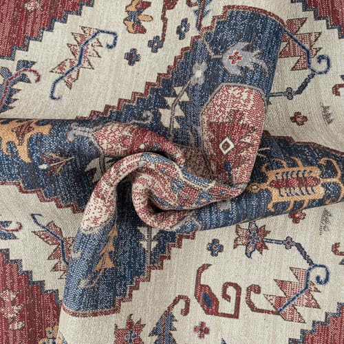 GLN Rugs Salur, alfombra bohemia 6x9 ft roja lavable miniatura 4