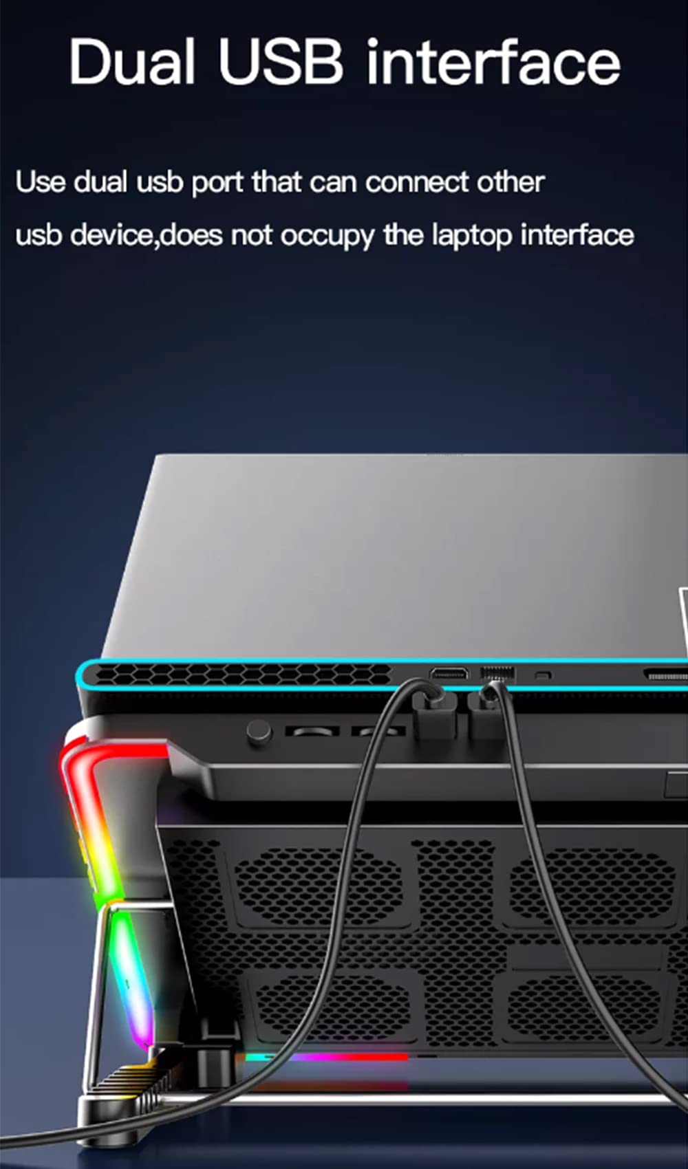 Navor Laptop-Kühlkissen, kompatibel mit Laptops von 17,8 - 40,6 cm, 6 Lüfter, USB-betriebener RGB-Gaming-Notebook-Kühler für Schreibtisch und Schoßgebrauch, Gaming-Laptop-Kühlständer mit 7