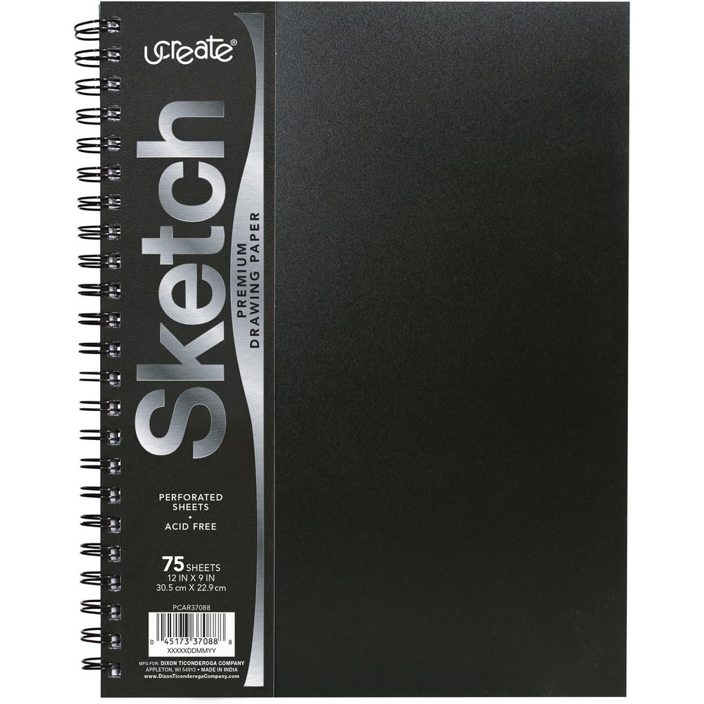 UCreate Poly Cover Sketch Book, Heavyweight, 9" x 12", Black, 75 Sheets